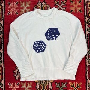 Abercrombie & Fitch White Knit Sweater with Navy Blue Dice